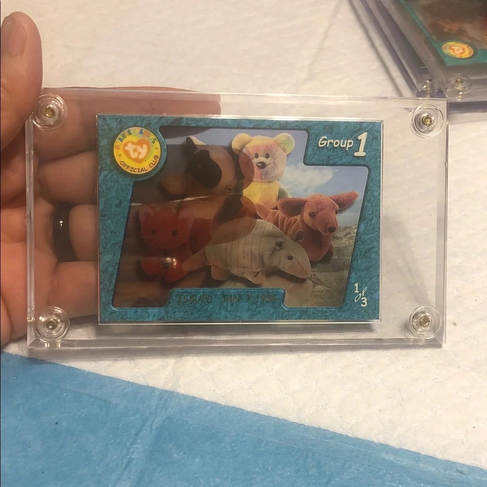 Ty Collectible Card with Teal Blue Frame and Multicolor Bears